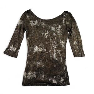 BKE Women’s L Metallic Brown Black Top 3/4 Sleeve Scoop Neck Party Shirt
